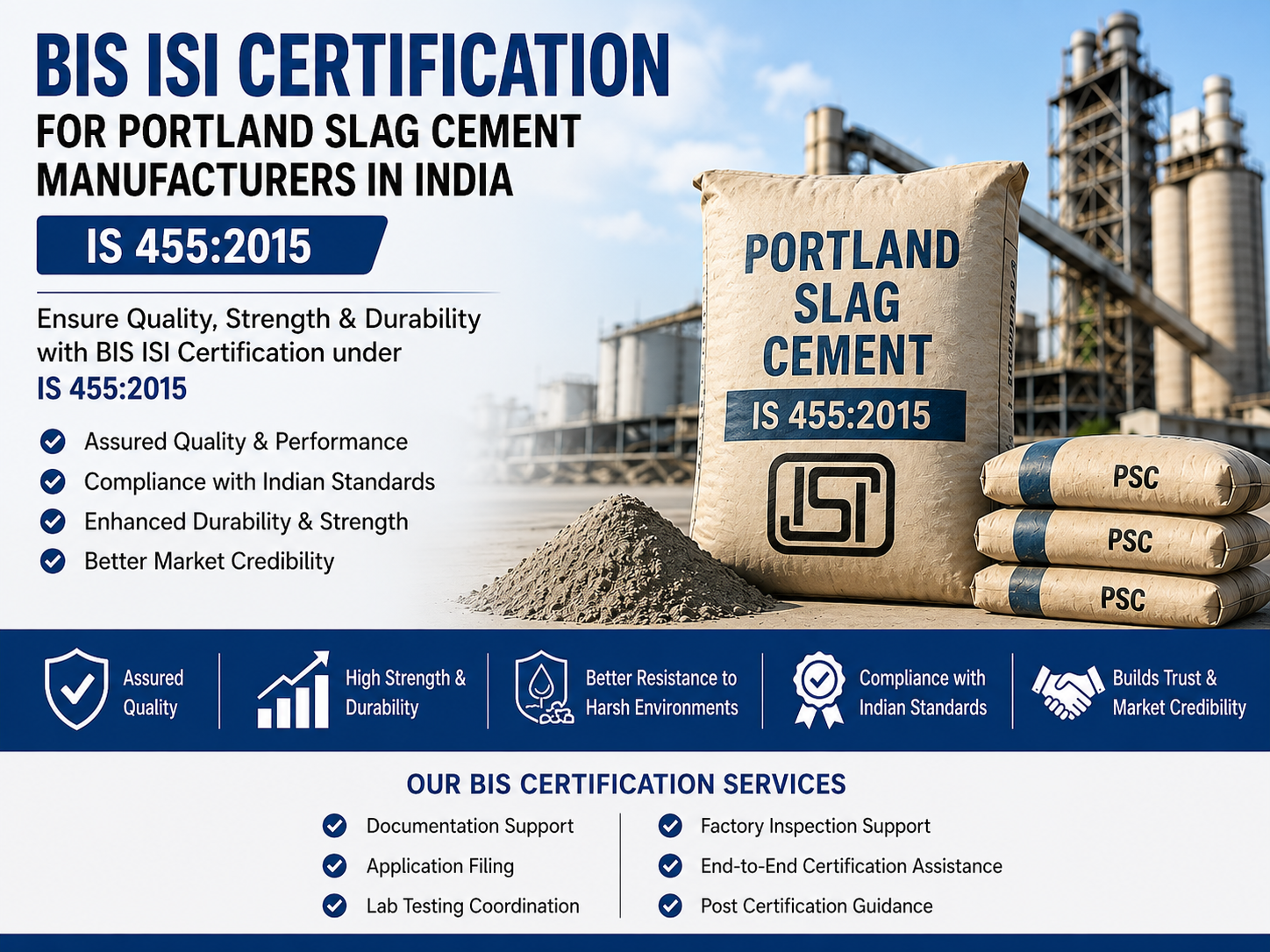 BIS ISI Certification for Portland Slag Cement Manufacturers in India